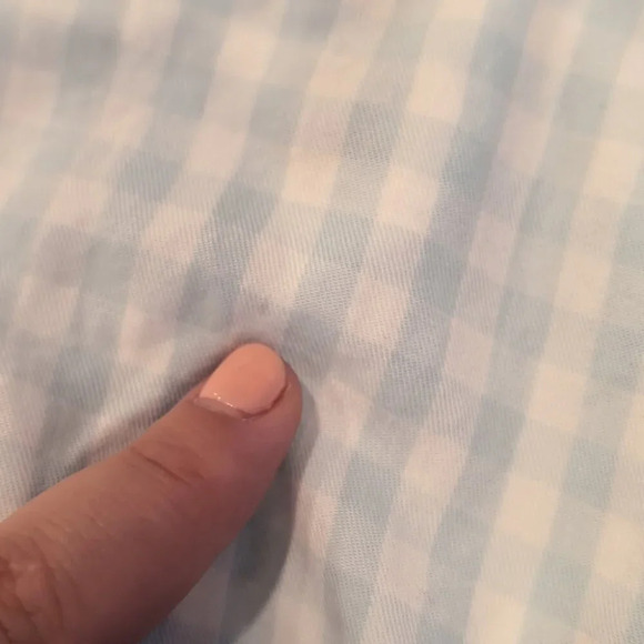 Lord & Taylor Design Lab Light Blue White Checkered Puff Sleeve Smocked Bottom M - Picture 7 of 7